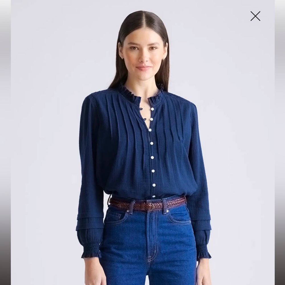 Luxe Organic Textured Cotton Peasant Blouse